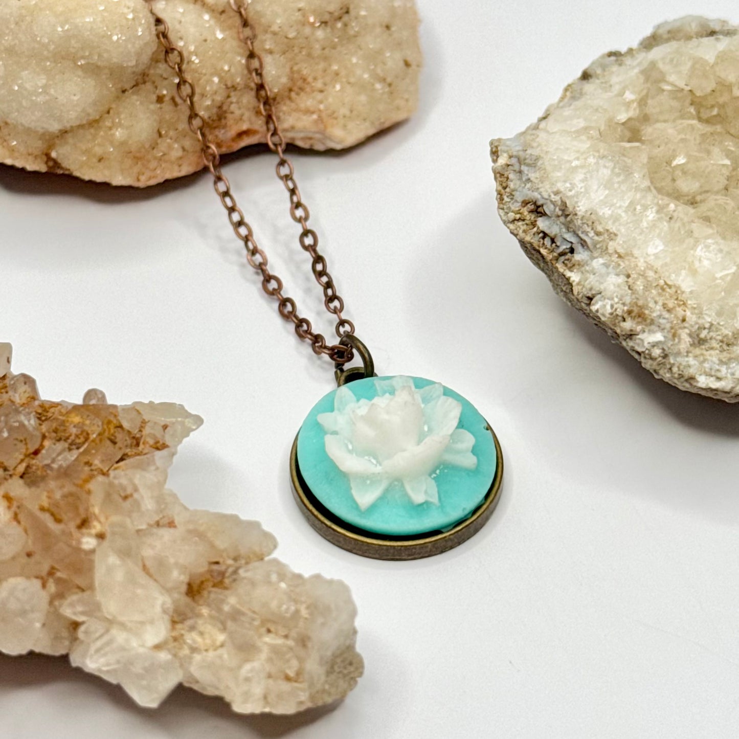 Bronze Blue Flower Charm Necklace