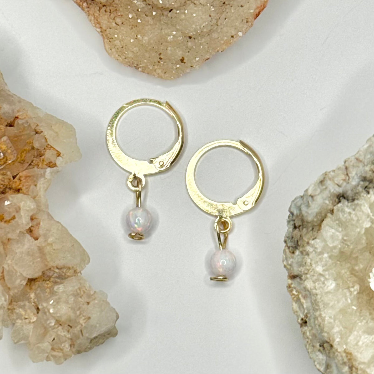 Gold Plated Fire and Ice Opal Huggie Earrings