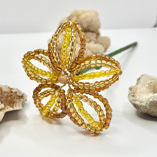 Gold and Brown Beaded Flower Stake