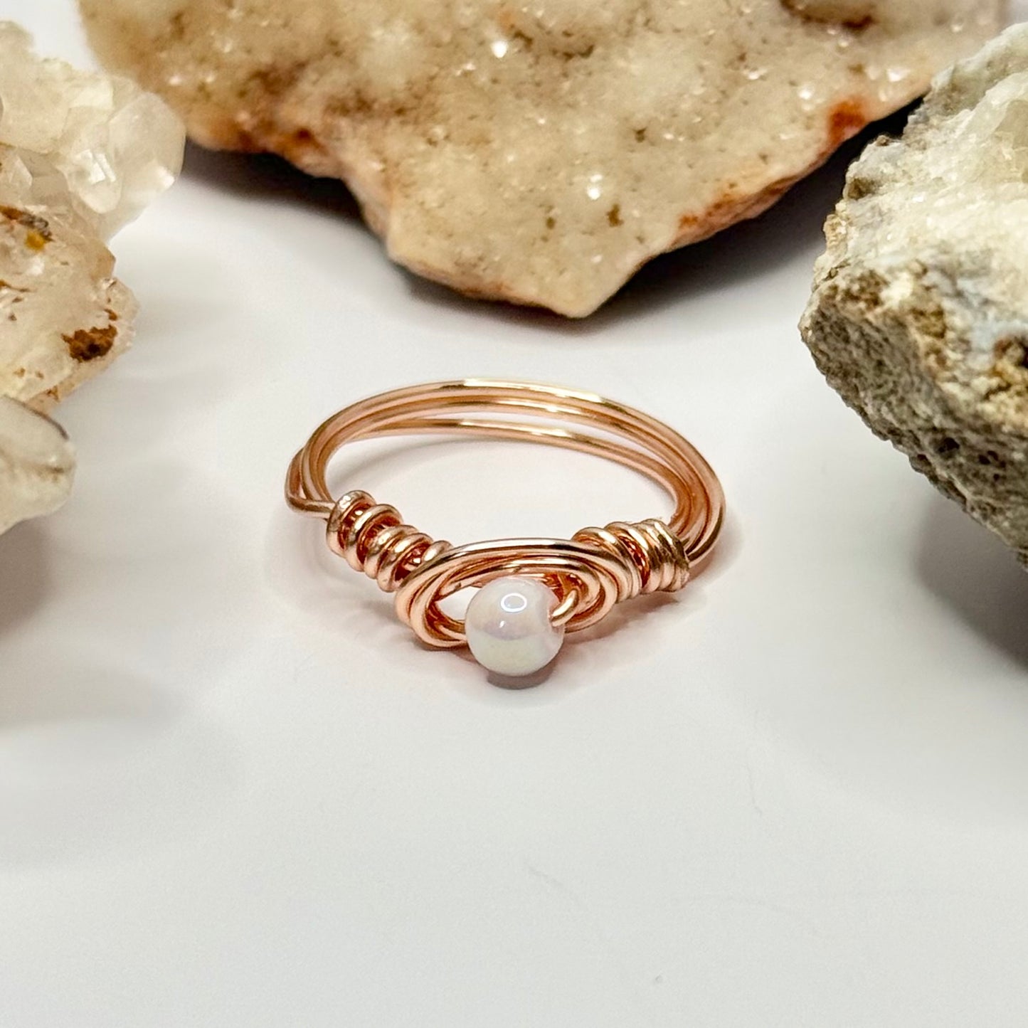Rose Gold Pink Pearl Ring