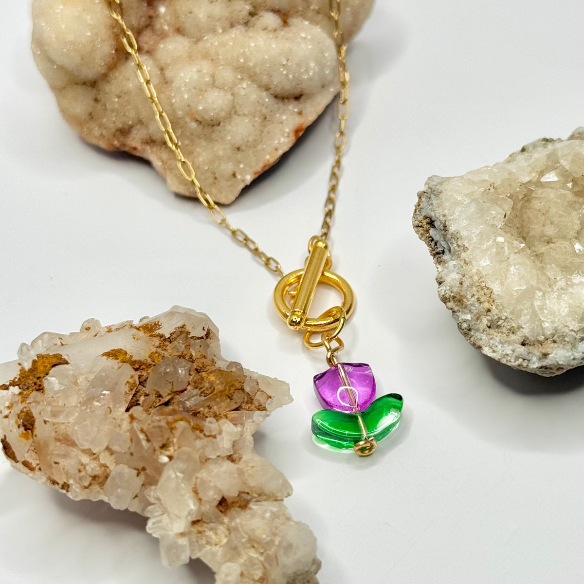 Gold Purple Tulip Toggle Necklace
