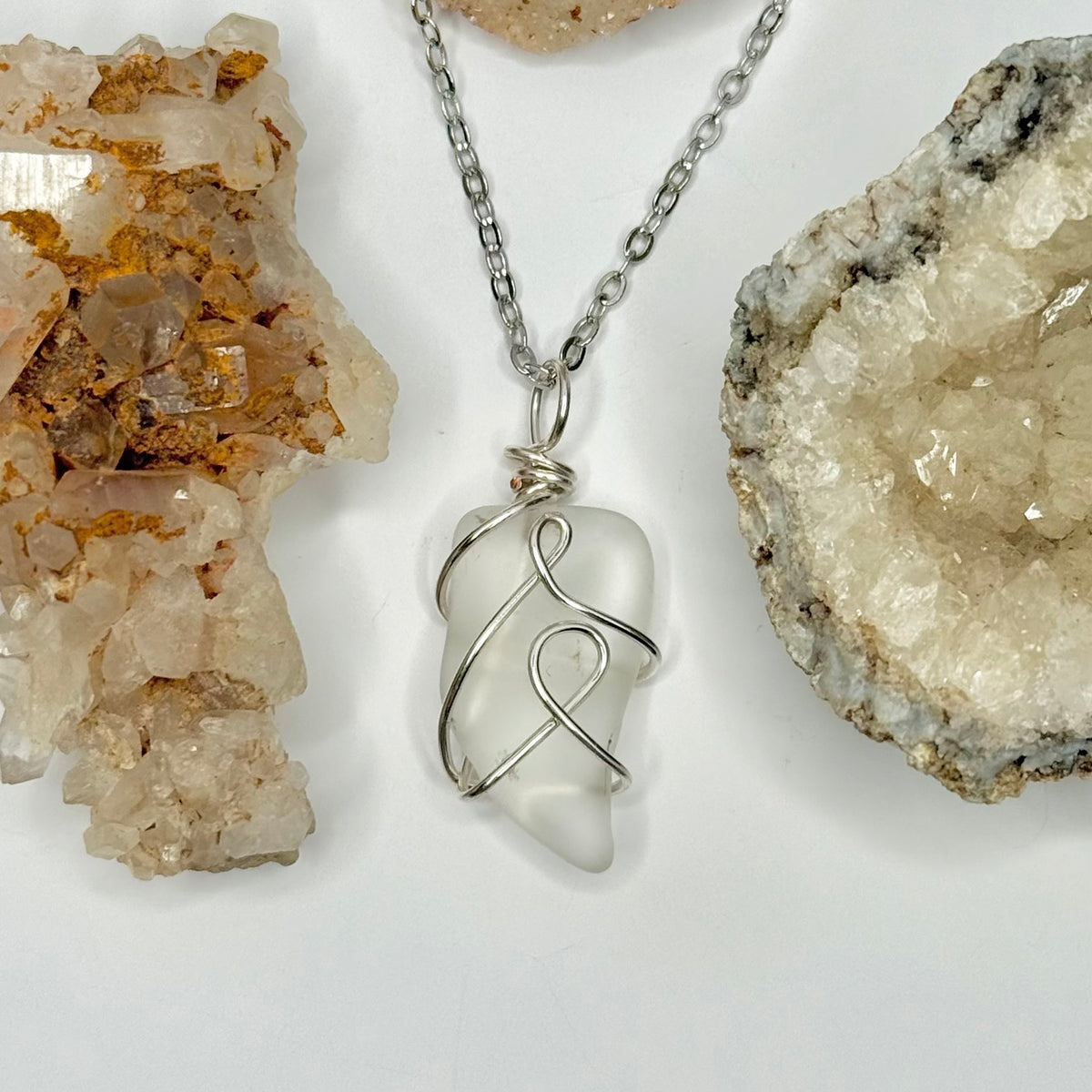 Silver Tumbled Glass Necklace
