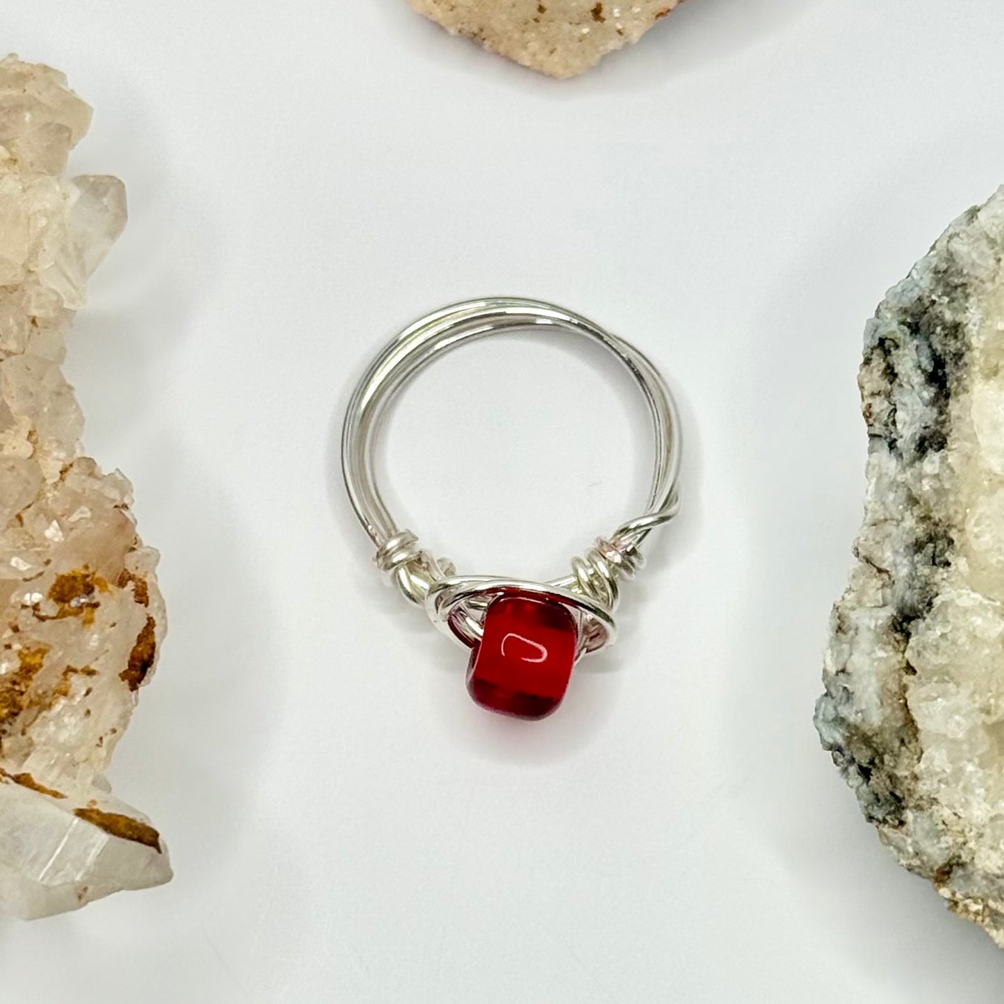 Silver Red Glass Ring