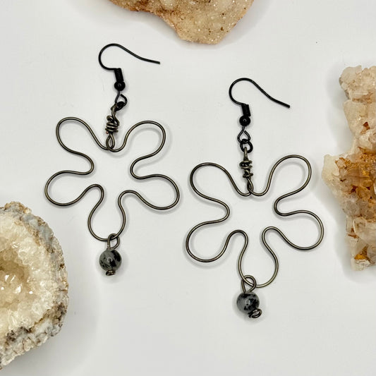 Charcoal Dendritic Agate Flower Earrings
