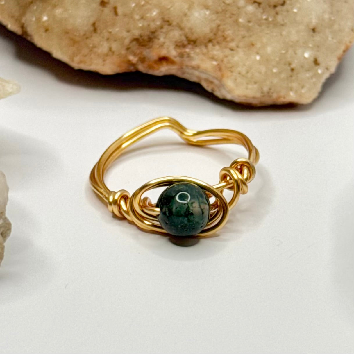 Gold Moss Agate Ring