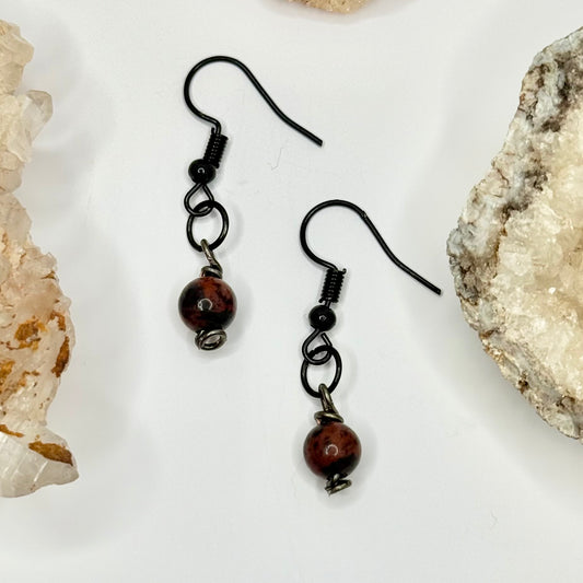 Charcoal Mahogany Obsidian Earrings