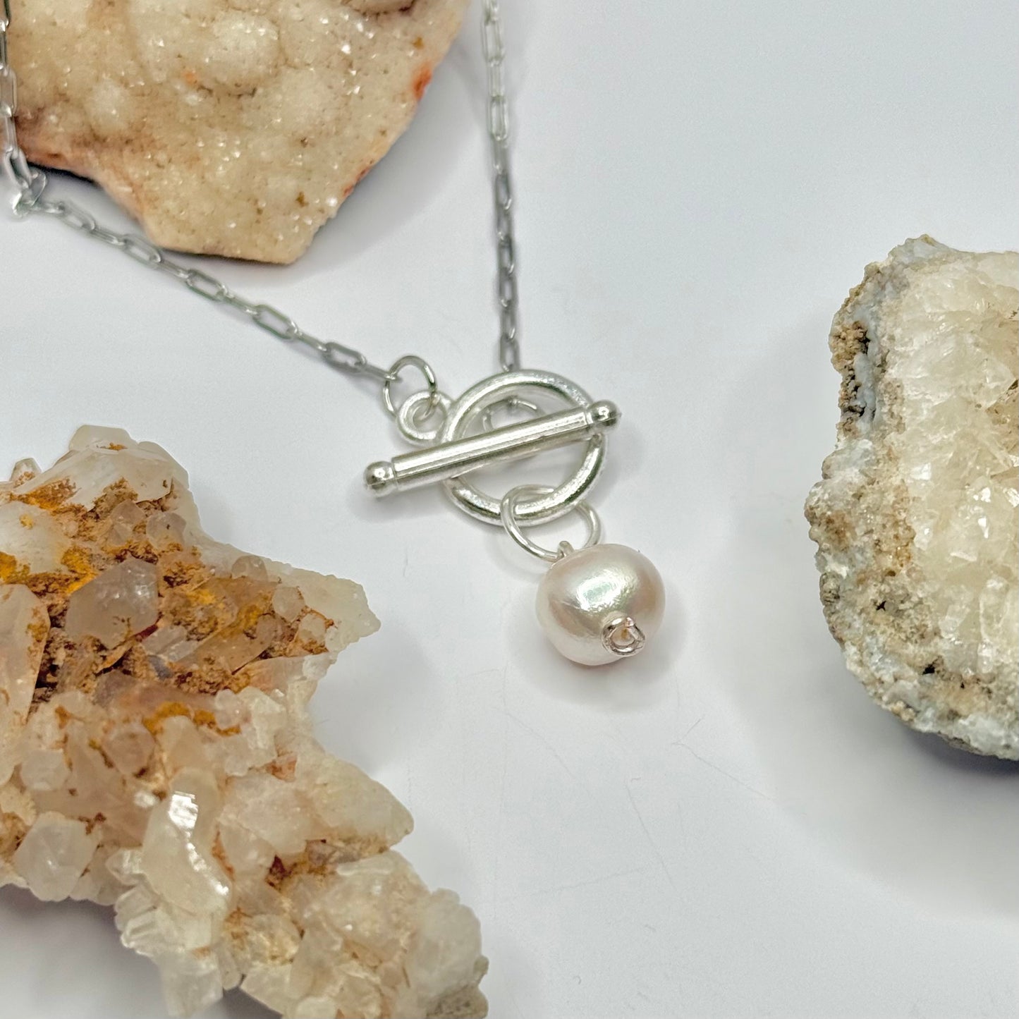 Silver Pearl Toggle Necklace