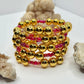 Gold and Red Beaded Wrap Bracelet