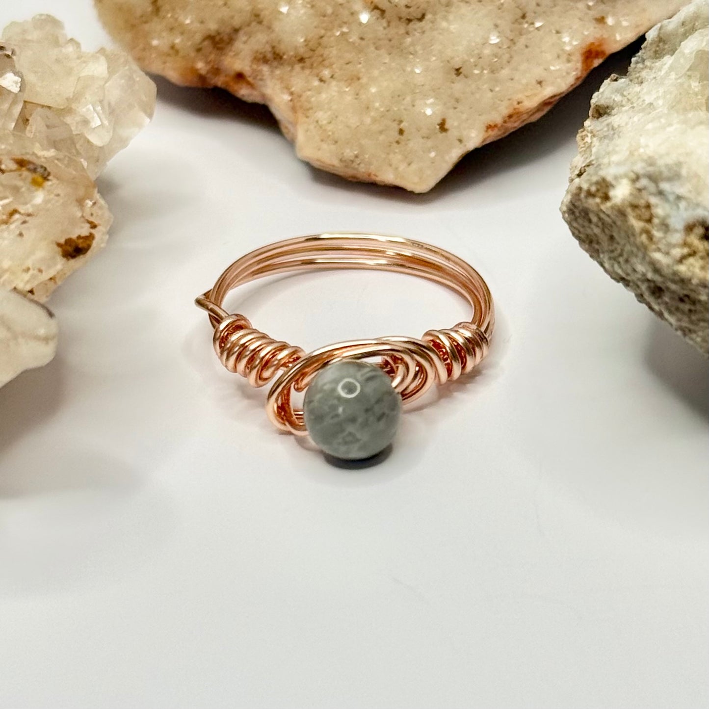 Rose Gold Gray Agate Ring