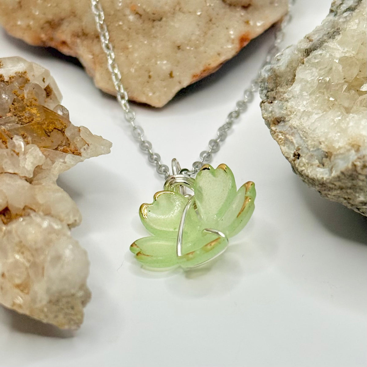 Silver Green Flower Necklace