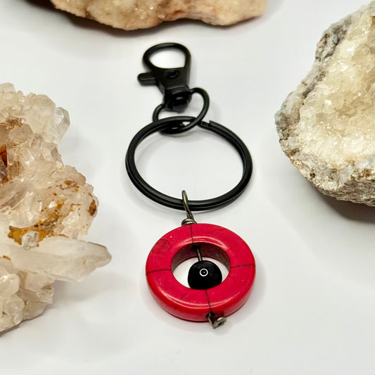 Charcoal Obsidian and Dyed Howlite Keychain