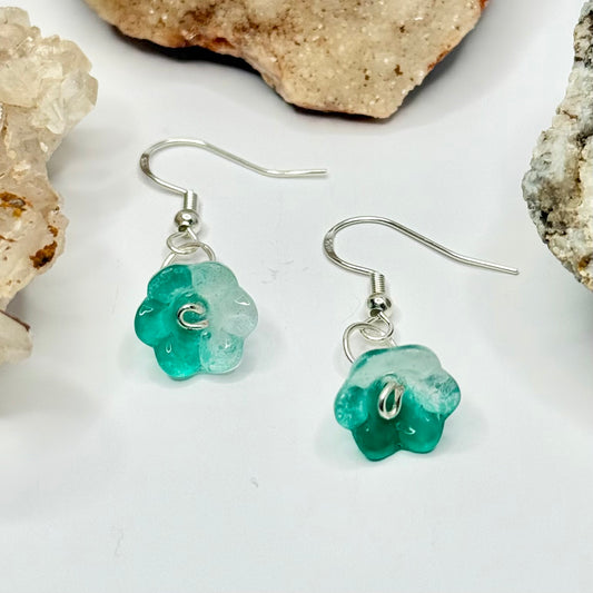 Sterling Silver Teal Flower Earrings