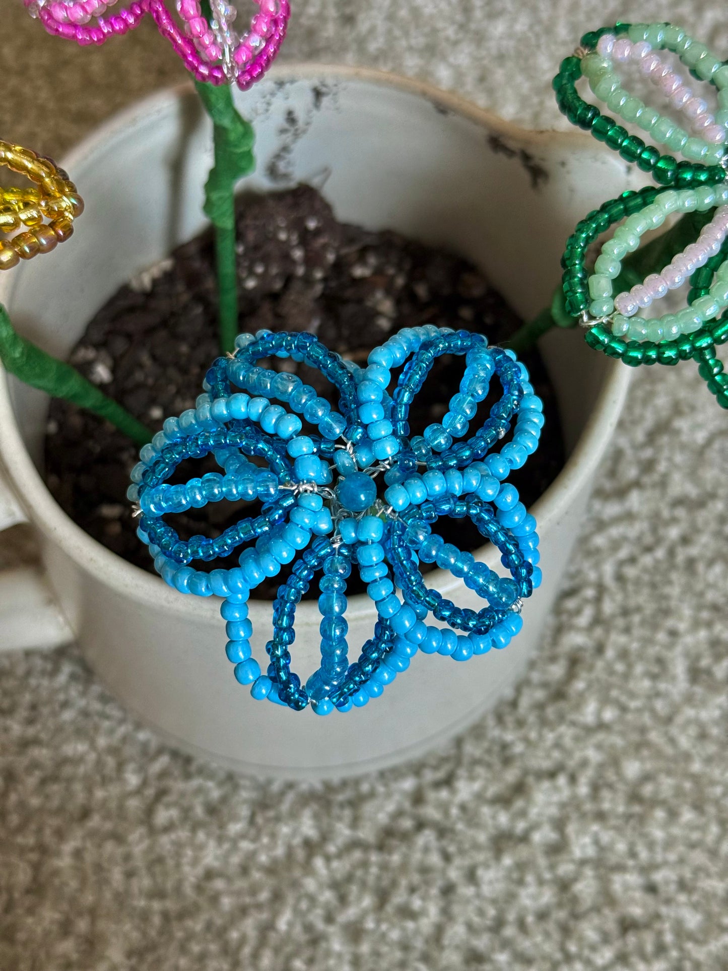 Blue Beaded Flower Stake