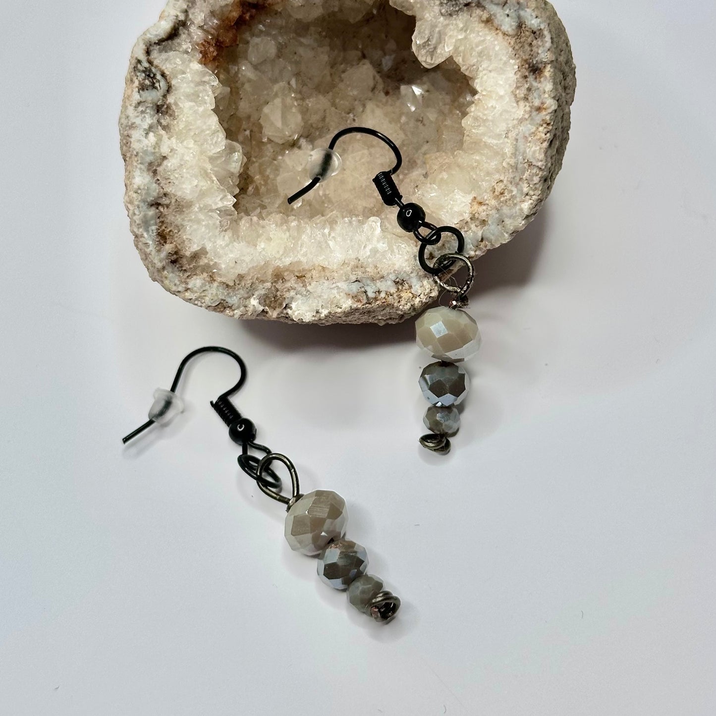 Charcoal Black and Gray Beaded Earrings