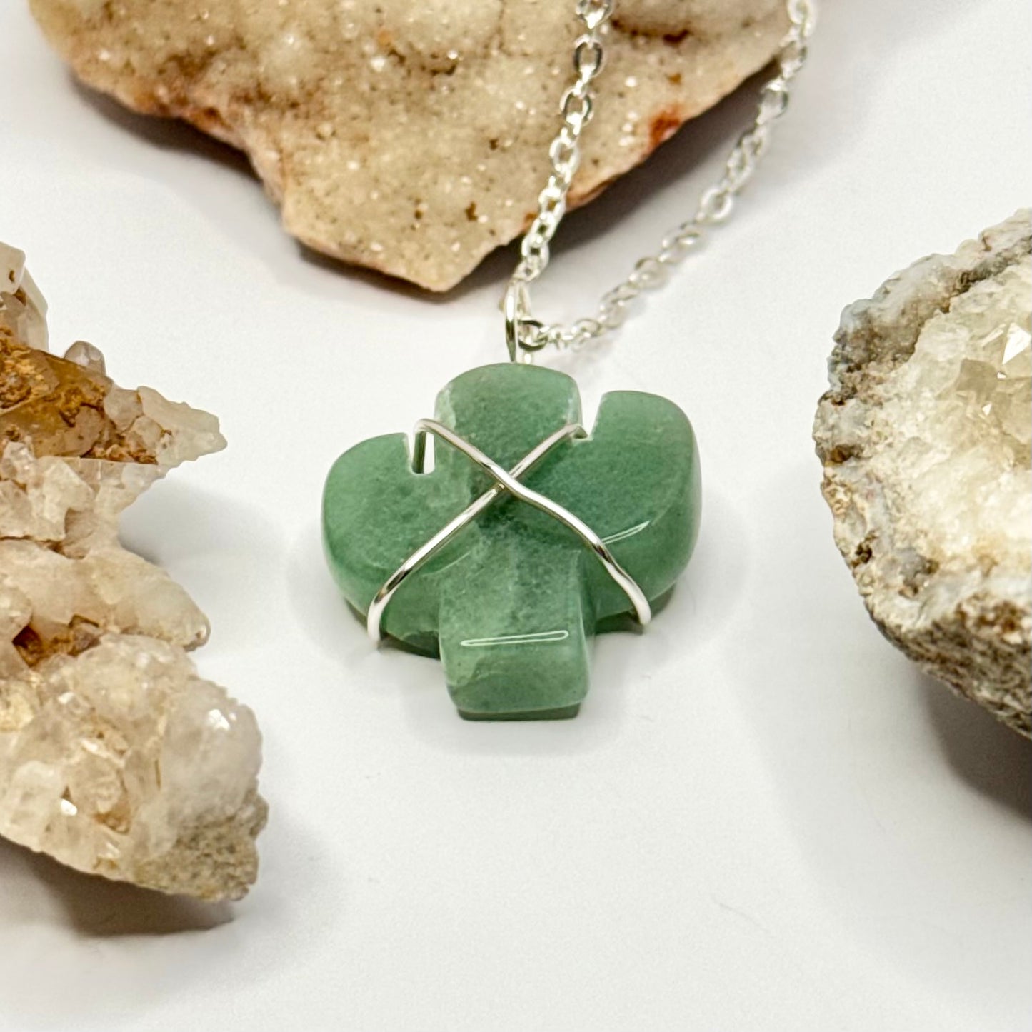 Silver Green Aventurine Cactus Necklace