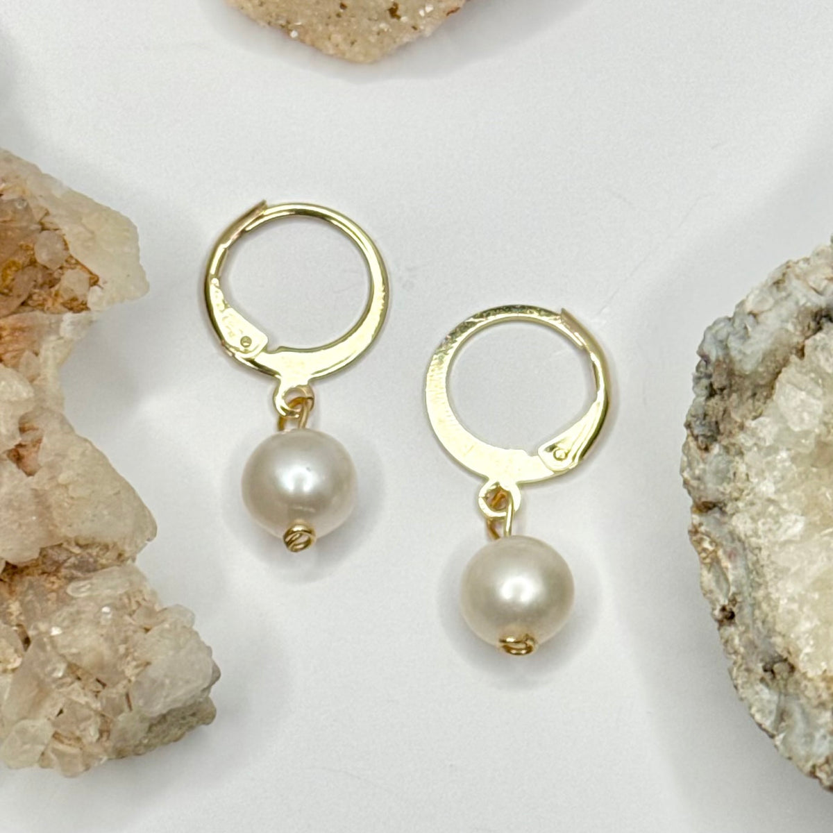 Gold Pearl Huggie Earrings