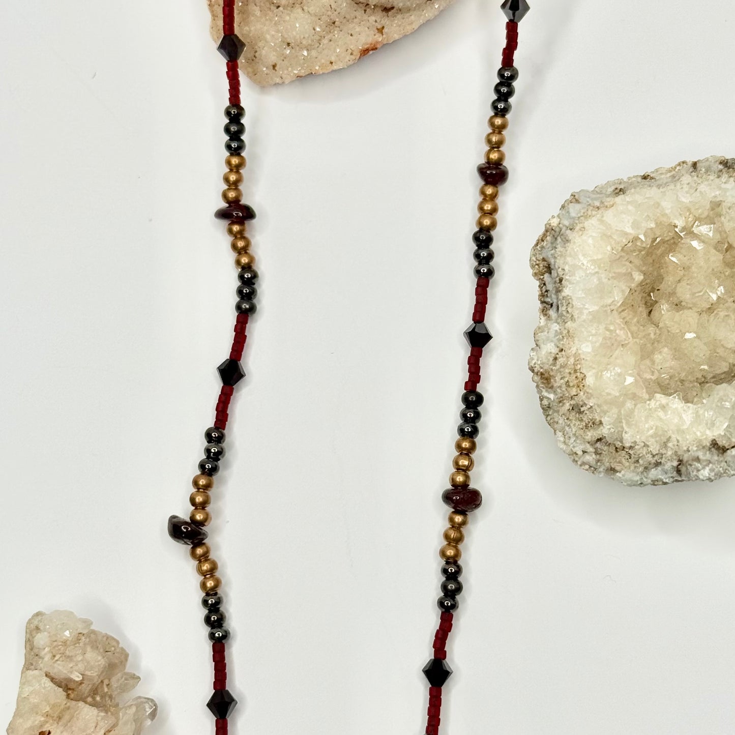 Gold Beaded Garnet Necklace