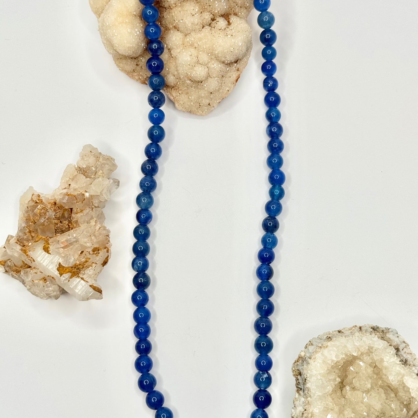 Gold Blue Agate Beaded Necklace