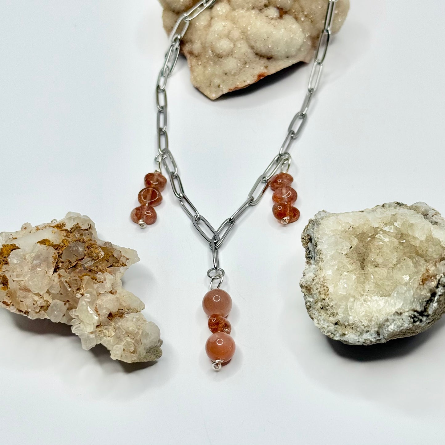 Silver Sunstone Paperclip Necklace