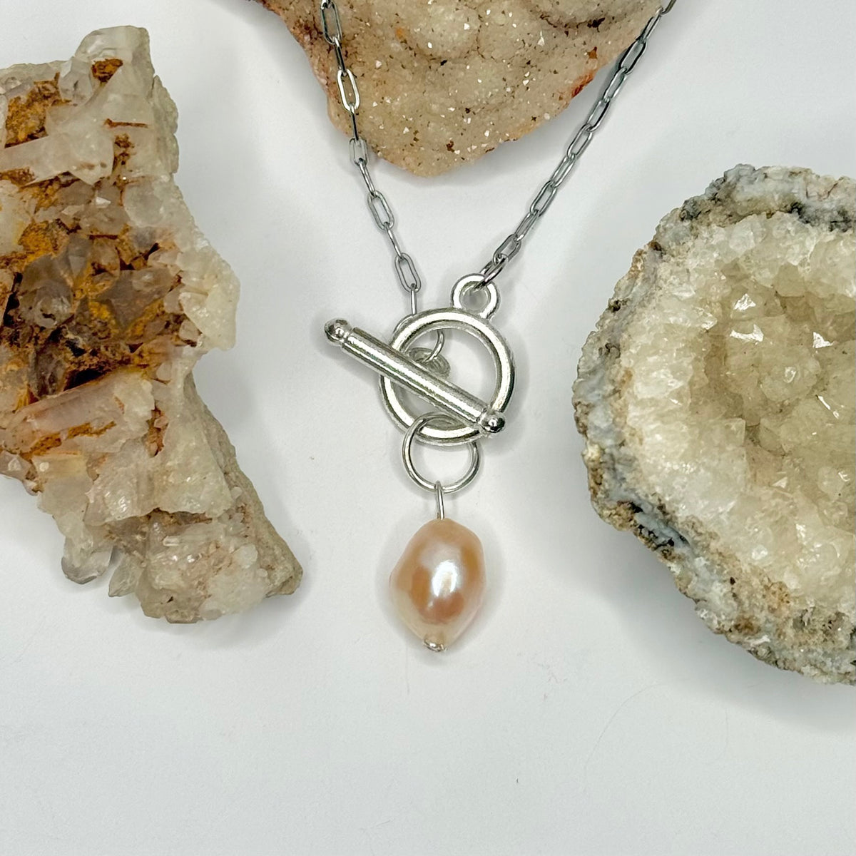 Silver Cultured Pearl Toggle Necklace