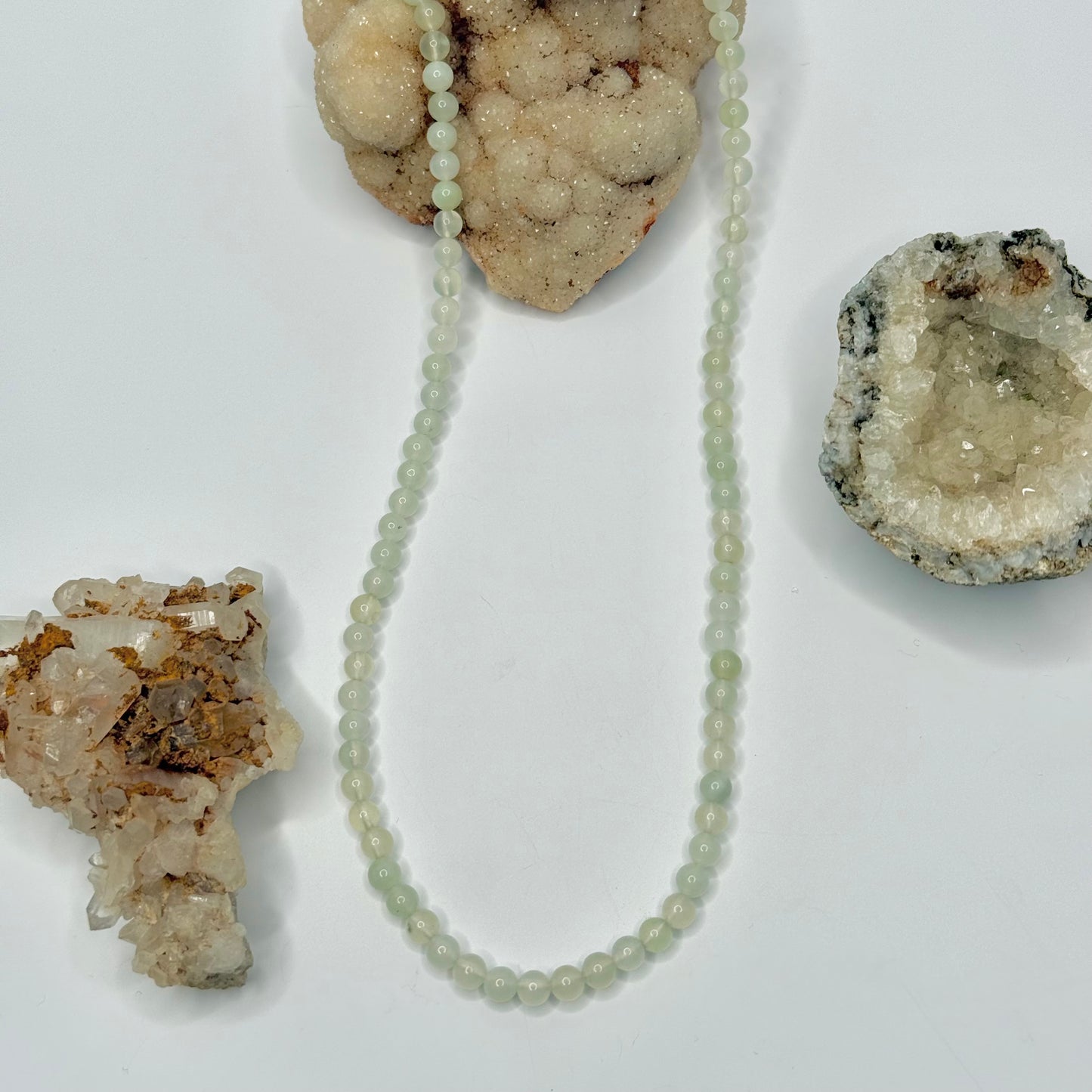 Silver White Jade Beaded Necklace