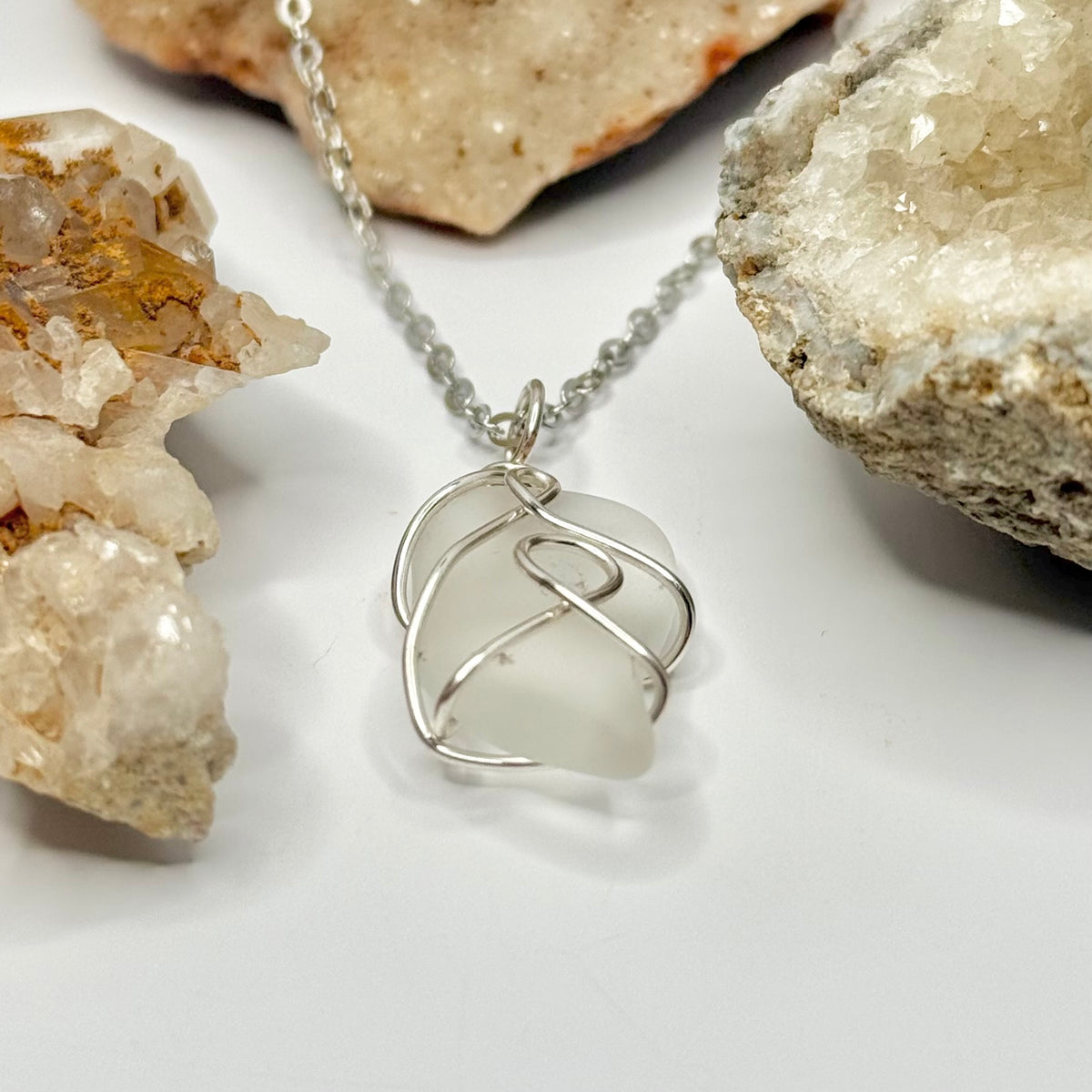 Silver Tumbled Glass Necklace