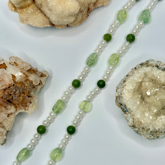 Gold Jade and Prehnite Beaded Necklace