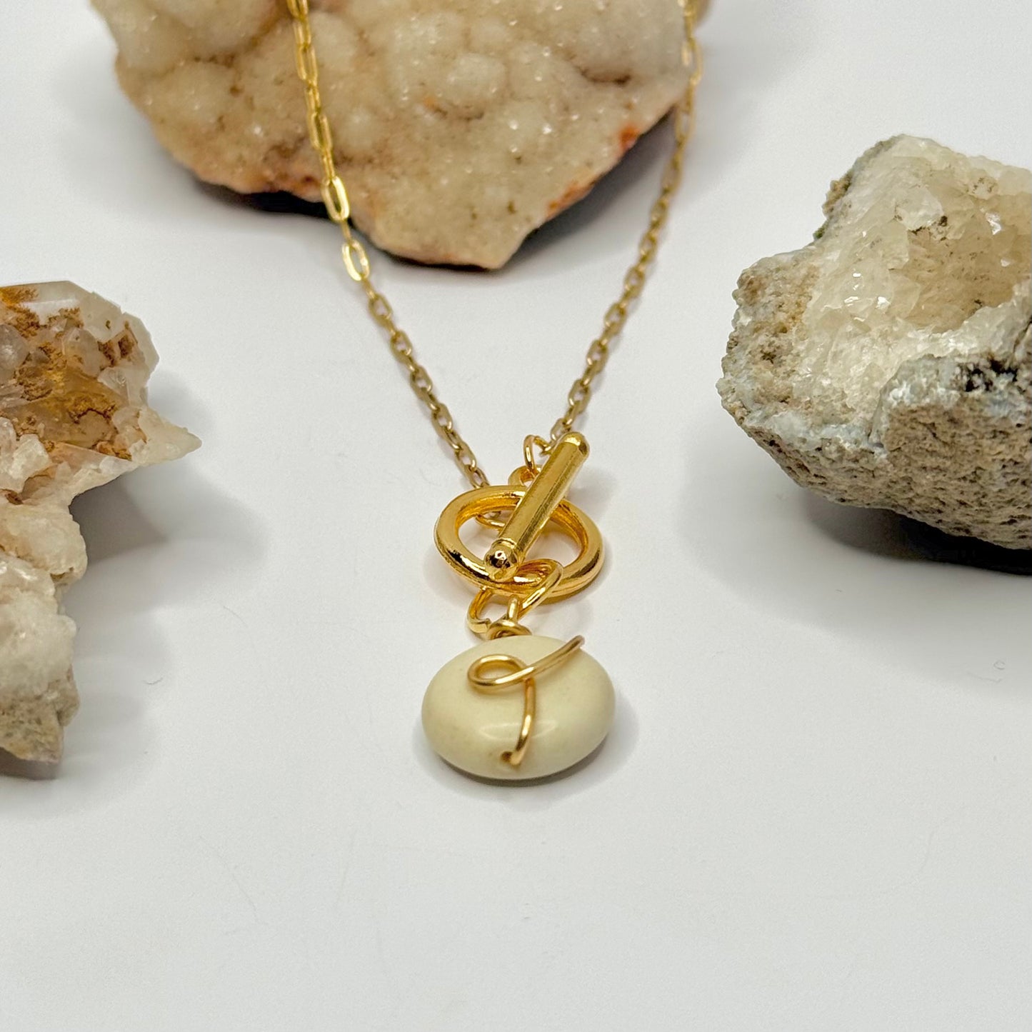 Gold Lemon Chrysoprase Toggle Necklace