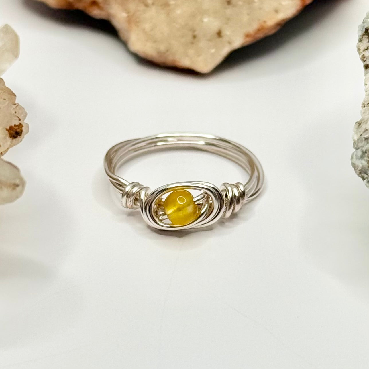 Silver Yellow Jade Ring