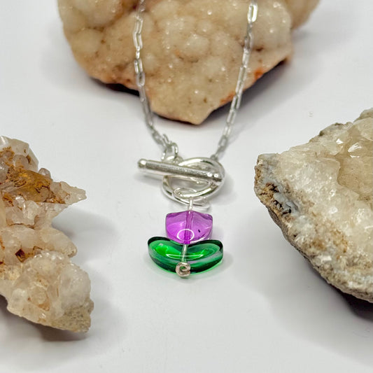 Silver Purple Tulip Toggle Necklace