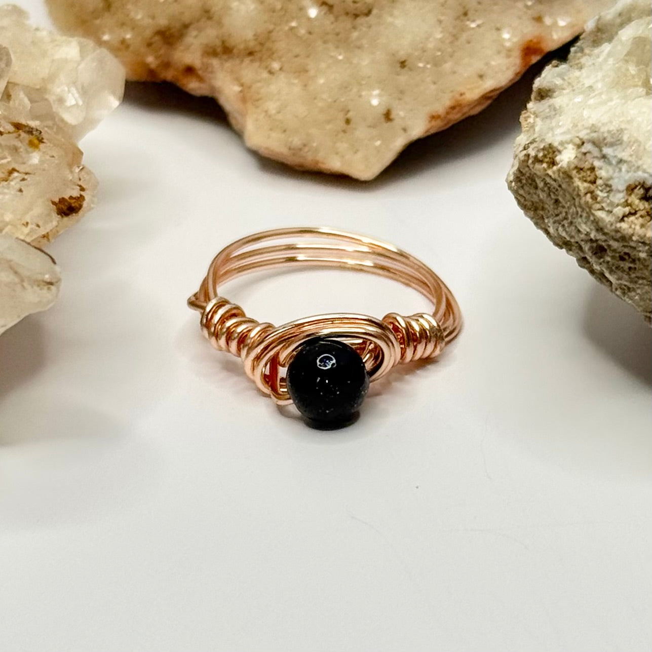 Rose Gold Blue Goldstone Ring