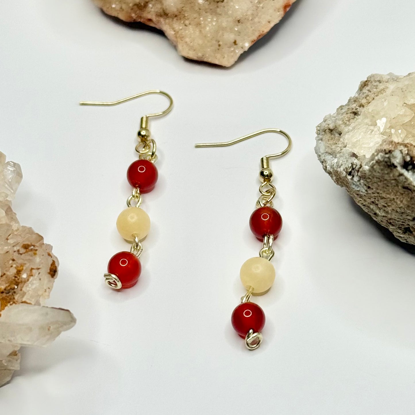 Gold Carnelian and Yellow Calcite Earrings