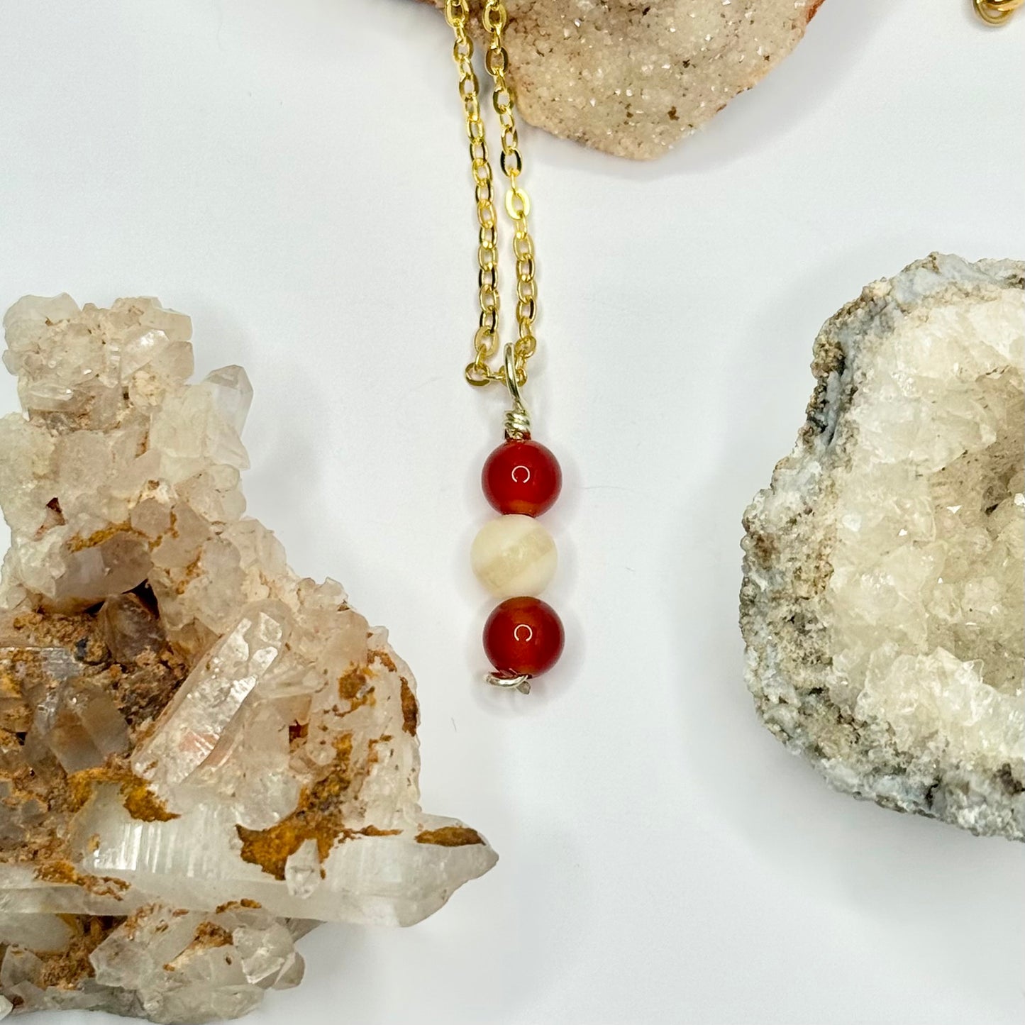 Gold Carnelian and Yellow Calcite Necklace
