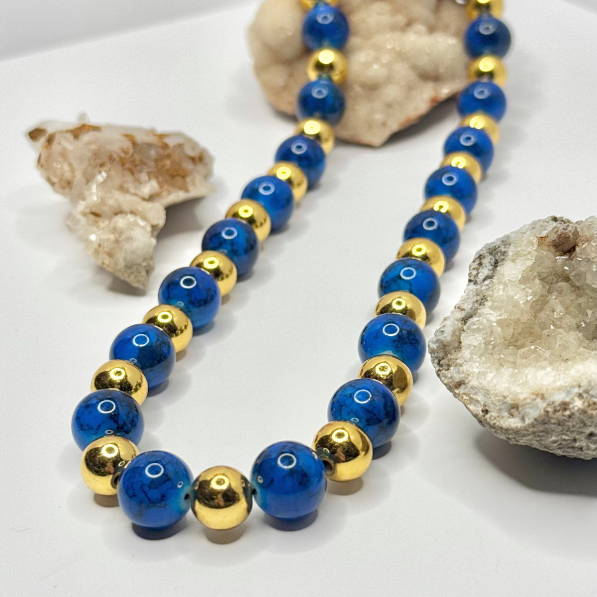 Blue and Gold Beaded Necklace