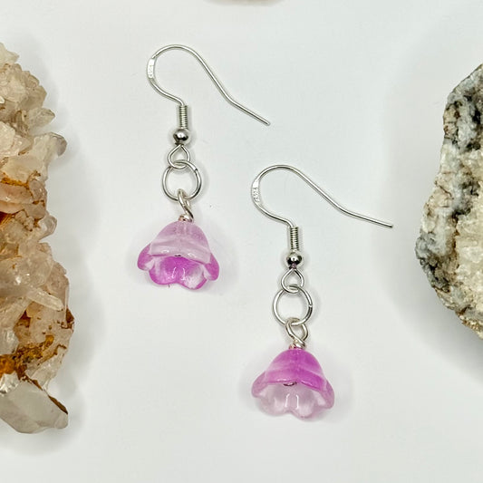 Sterling Silver Pink Flower Earrings