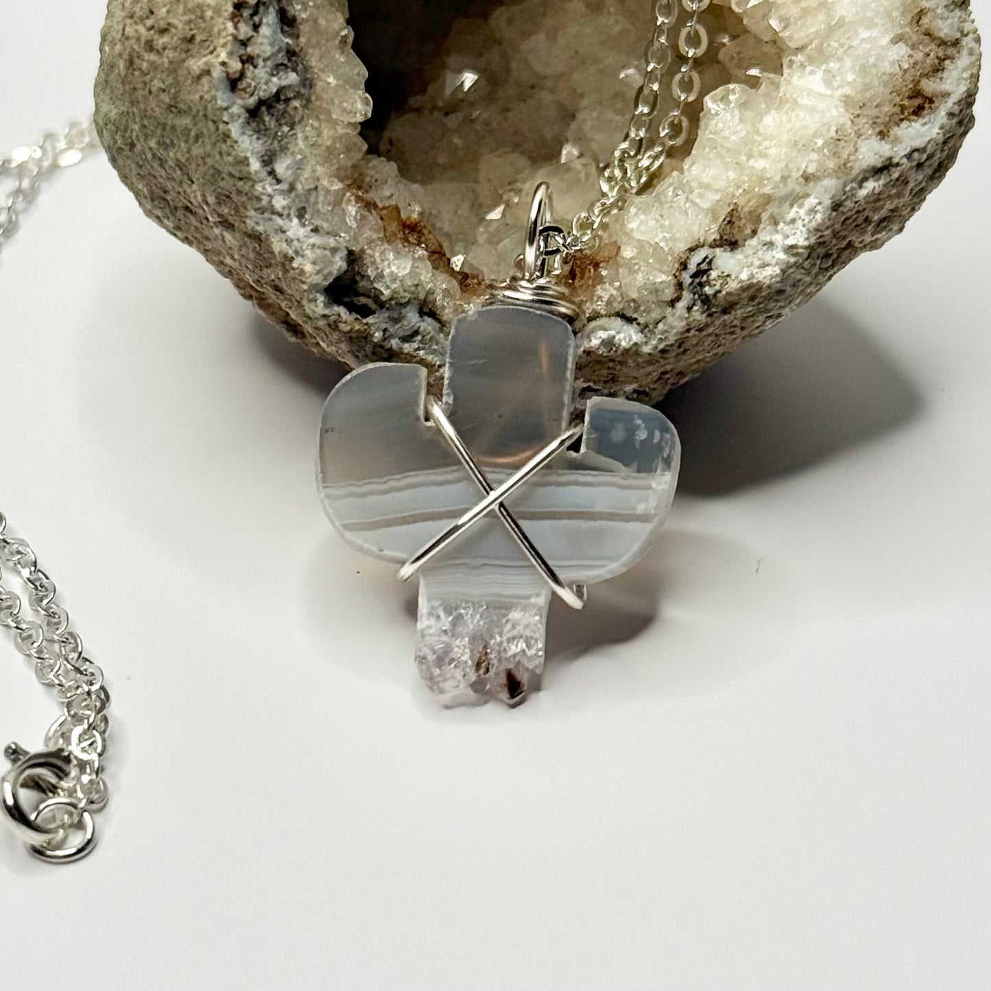Silver Druzy Agate Cactus Necklace