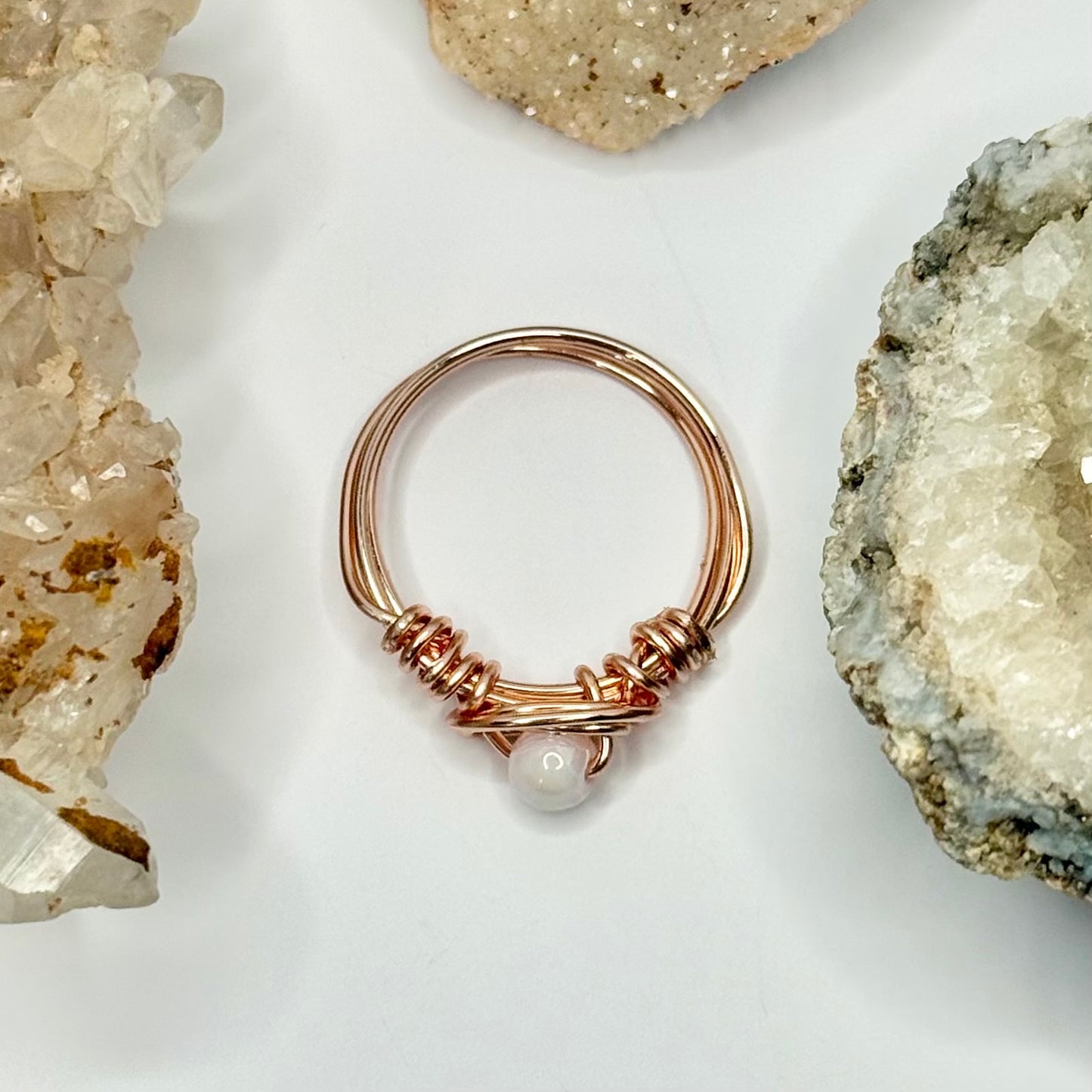 Rose Gold Pink Pearl Ring