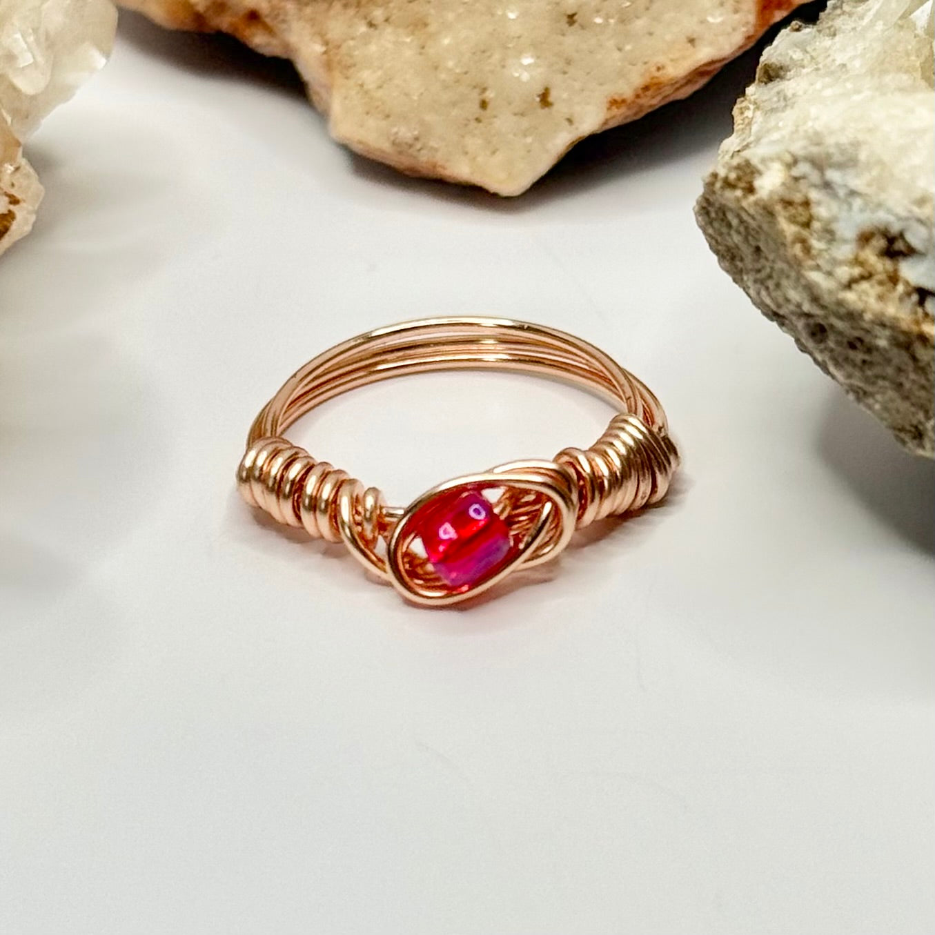 Rose Gold Red Beaded Ring