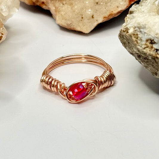 Rose Gold Red Beaded Ring