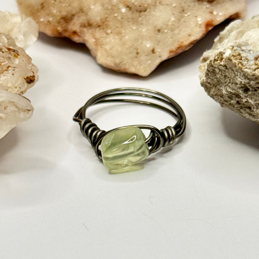 Charcoal Prehnite Ring