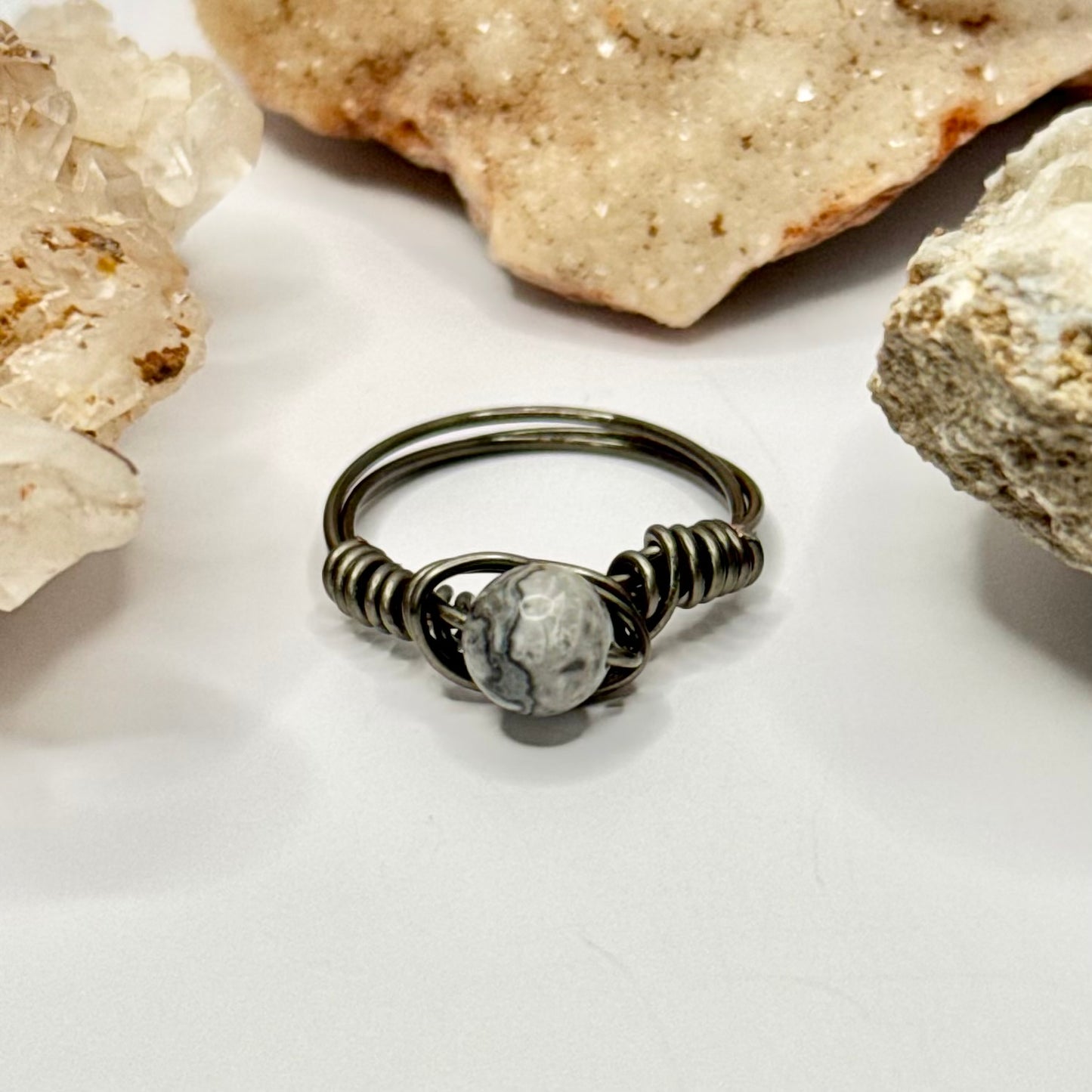 Charcoal Crazy Lace Agate Ring
