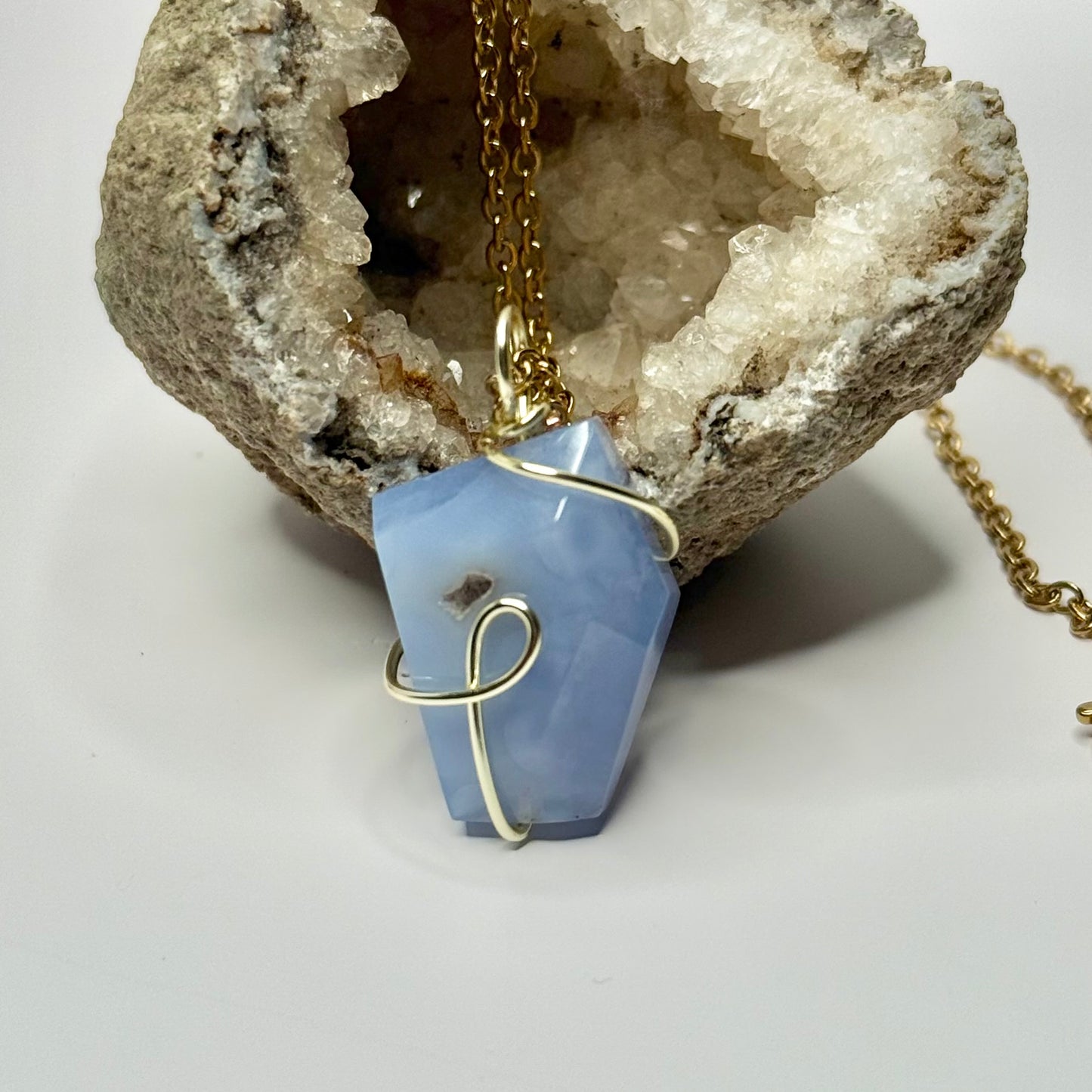 Gold Blue Lace Agate Necklace