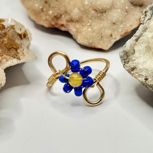 Gold Blue Flower Ring