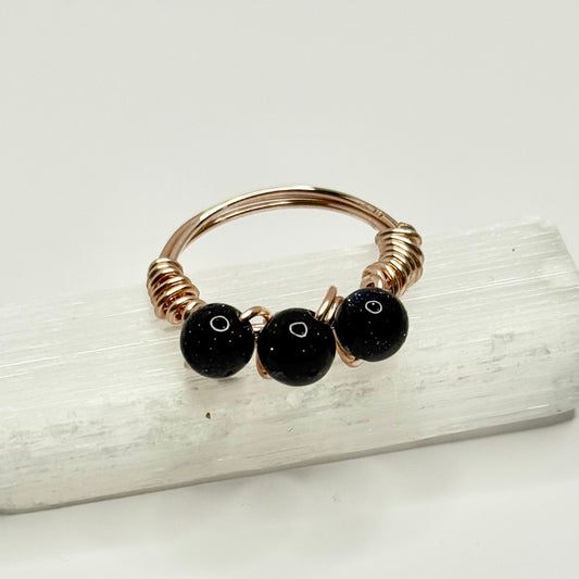 Rose Gold Blue Goldstone Ring