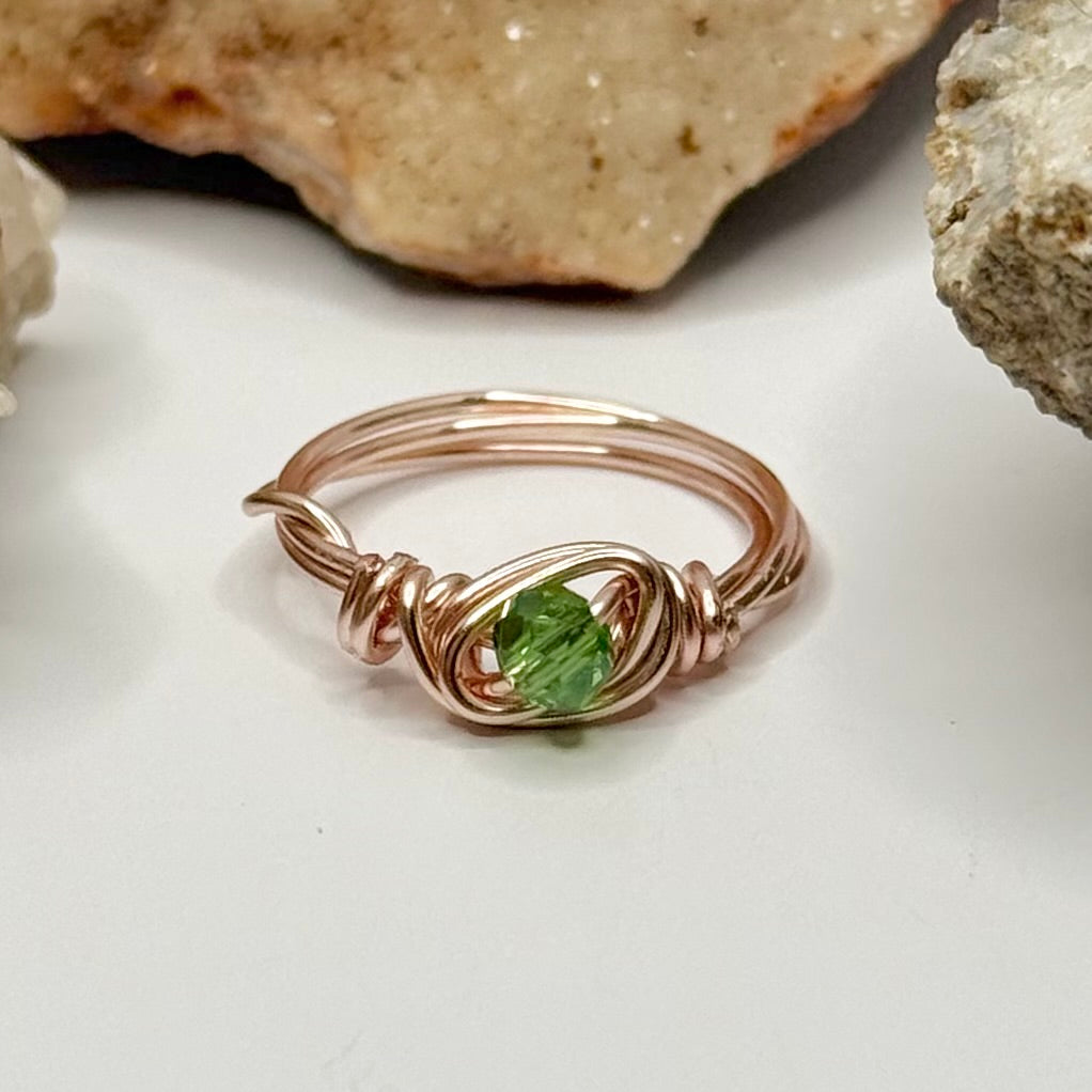 Rose Gold Green Beaded Ring