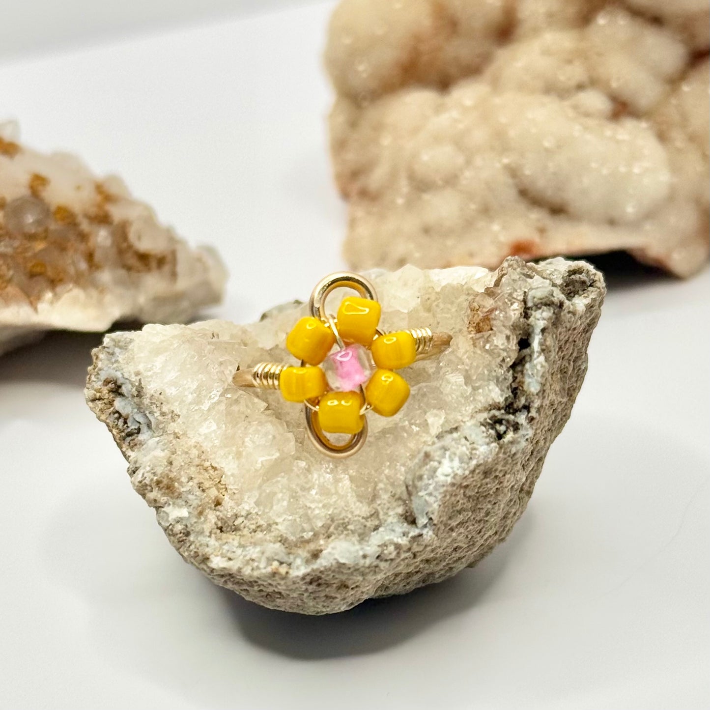 Gold Pink and Yellow Flower Ring