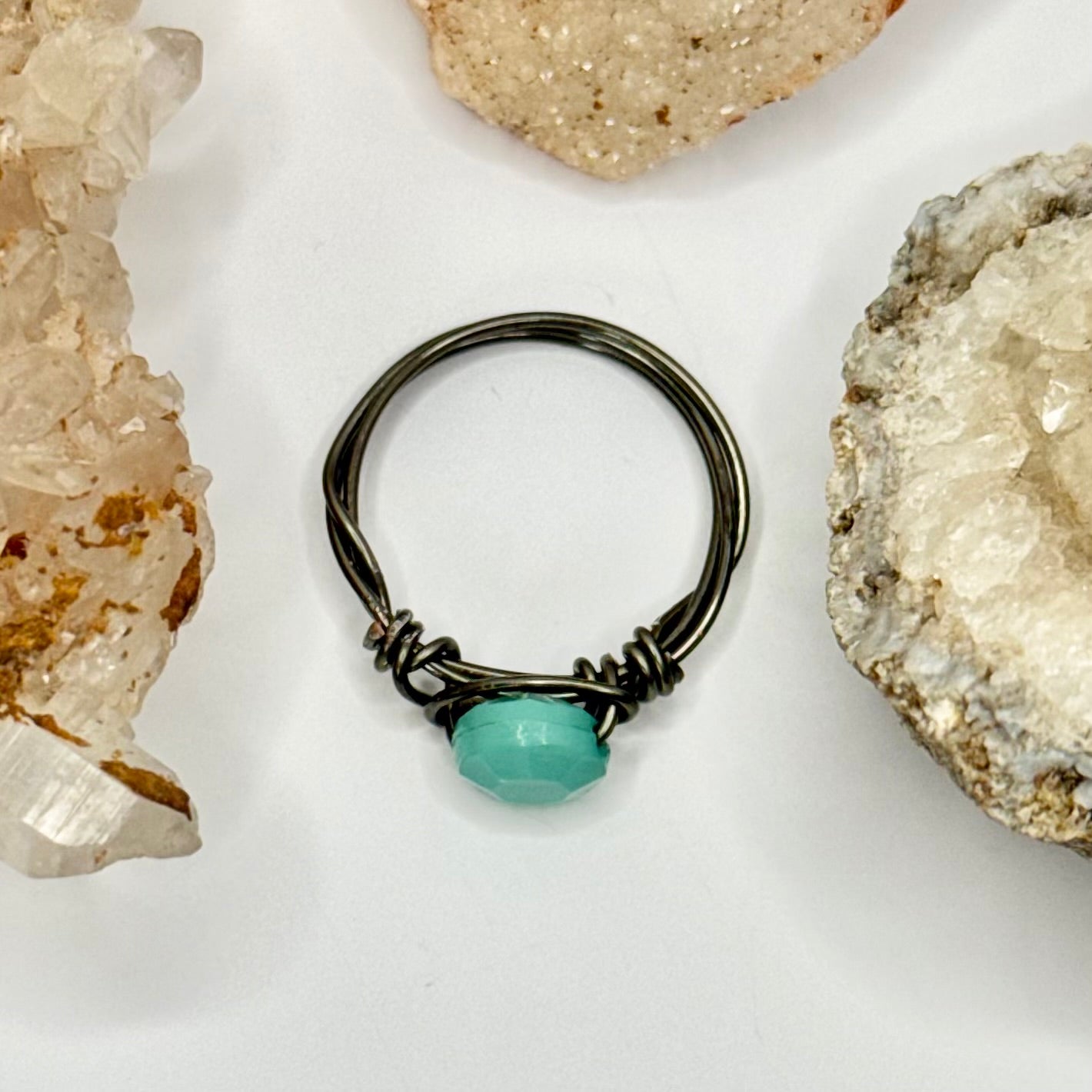 Charcoal Turquoise Color Beaded Ring