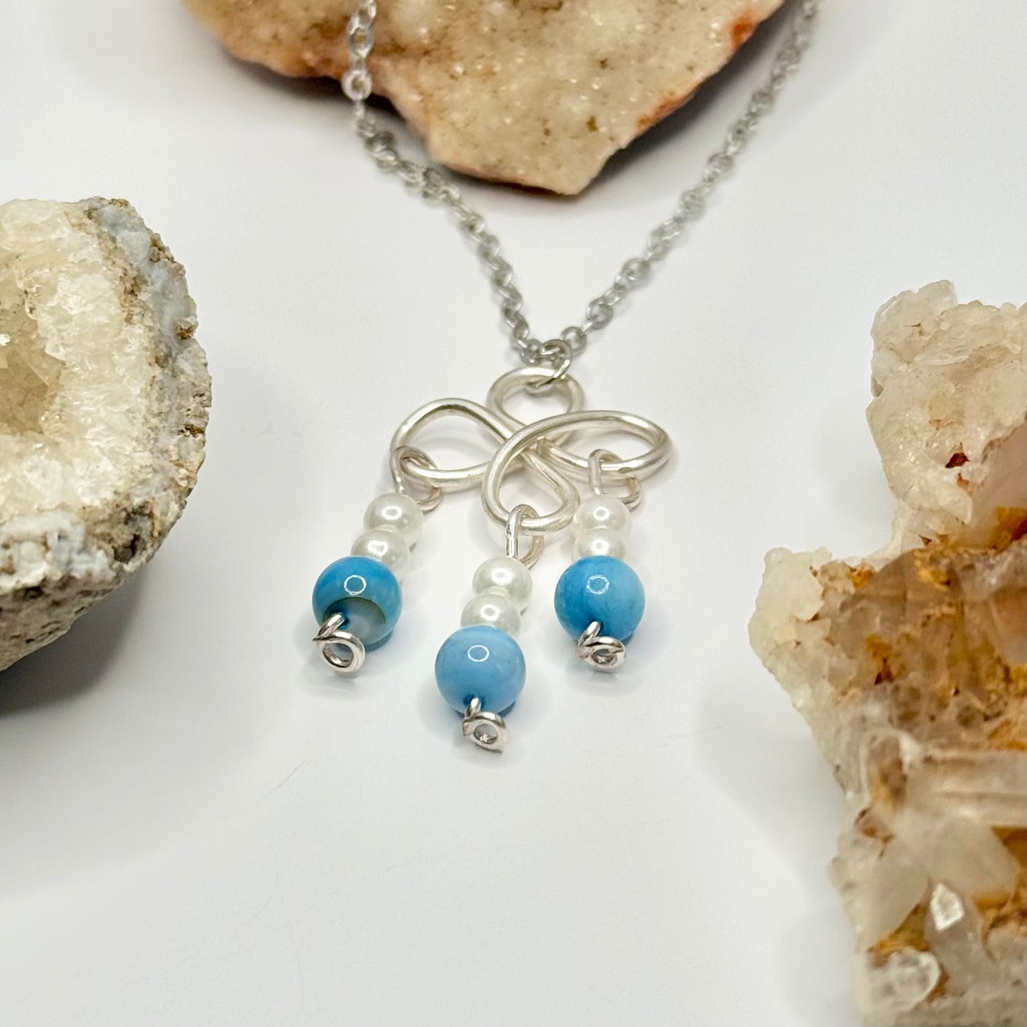 Silver Blue Dyed Shell and Foe Pearl Necklace
