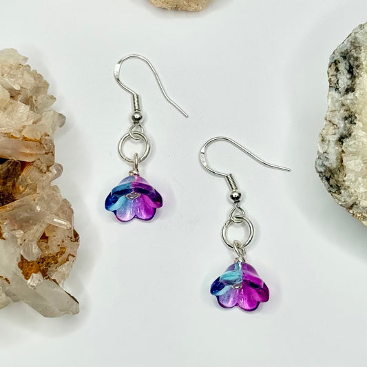 Sterling Silver Purple and Blue Flower Earrings