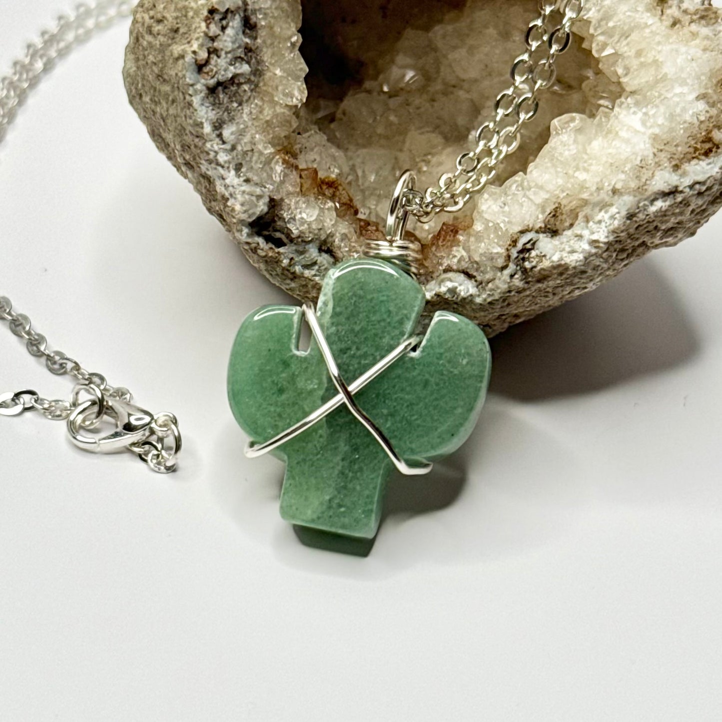 Silver Green Aventurine Cactus Necklace